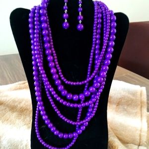 Purple Howlite Drape Necklace & Earrings 18" New